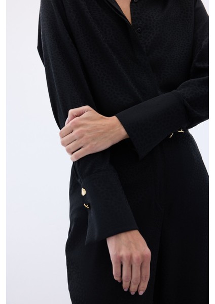 Jakarlı Düz Gömlek - Siyah