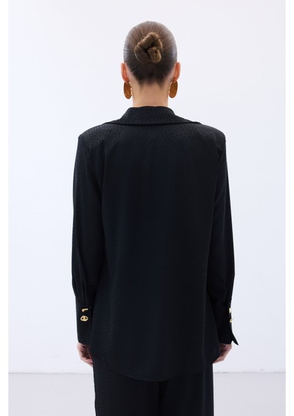 Jakarlı Düz Gömlek - Siyah