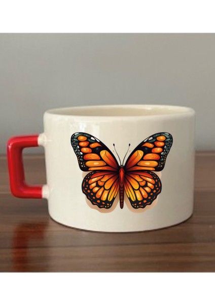 Kelebekli Fincan Seramik Kupa Bardak - Seramik Çay, Kahve Hediyelik Bardağı