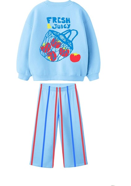 Kız Çocuk Baskılı 3 Iplik Pamuklu Kumaş Alt Üst Takım