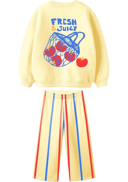 Kız Çocuk Baskılı 3 Iplik Pamuklu Kumaş Alt Üst Takım