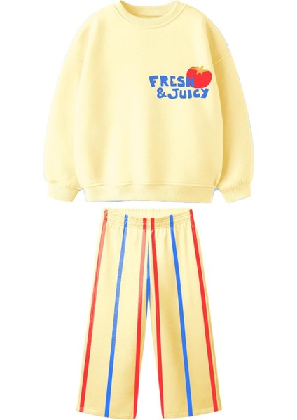 Kız Çocuk Baskılı 3 Iplik Pamuklu Kumaş Alt Üst Takım fırsatları