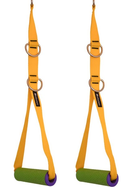 3 Kademeli Ayarlanabilir Cable Cross Elciği (1 Çift) - Yeşil-Mor Tutacaklı Sarı Fitness Ağırlık Çekiş / Reformer Egzersiz Aparatı 44CM