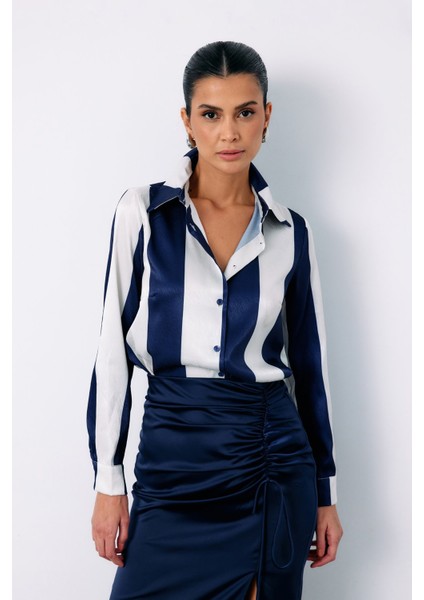 Çizgili Düz Gömlek - Lacivert