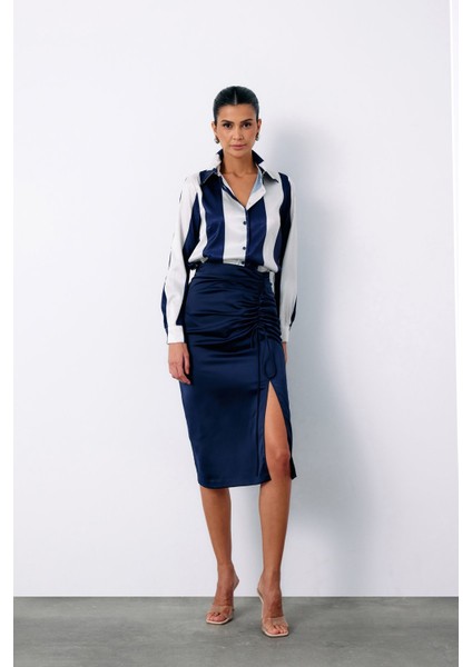 Çizgili Düz Gömlek - Lacivert fiyatları