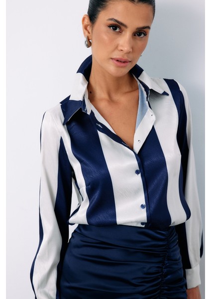 Çizgili Düz Gömlek - Lacivert fırsatları