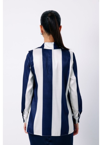 Çizgili Düz Gömlek - Lacivert