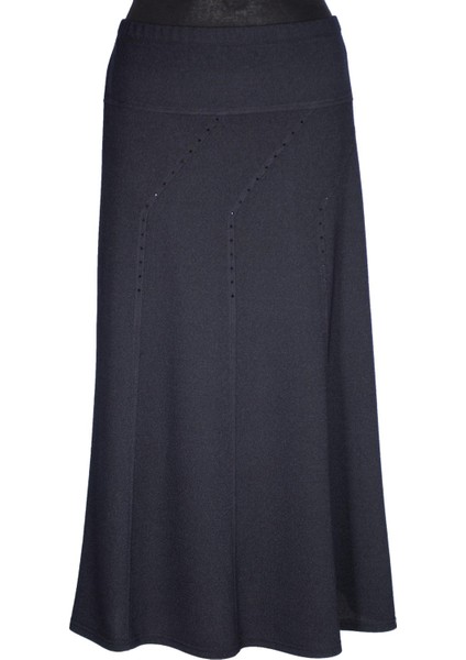 Hesna Kadın Seher Kışlık Büyük Beden Taşlı Astarsız Latikli Lacivert Etek