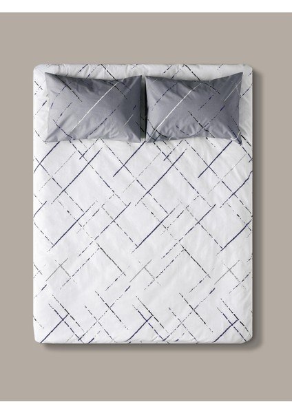 Reflection Desen Gri Renk Çift Kişilik Pamuklu Ranforce Nevresim Takımı Çarşaflı Yumuşak 200X220