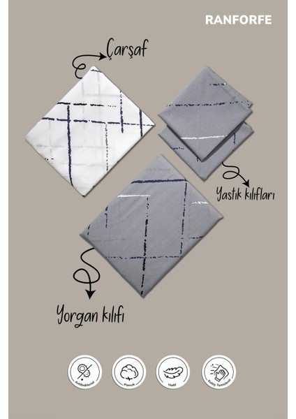 Reflection Desen Gri Renk Çift Kişilik Pamuklu Ranforce Nevresim Takımı Çarşaflı Yumuşak 200X220 fırsatları