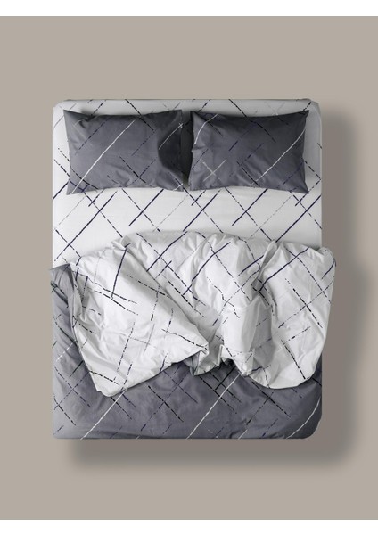Reflection Desen Gri Renk Çift Kişilik Pamuklu Ranforce Nevresim Takımı Çarşaflı Yumuşak 200X220 indirimleri