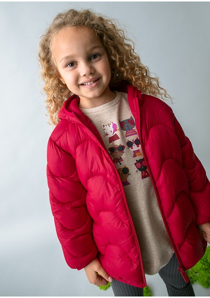 4443-47 Kız Çocuk Kırmızı Yumuşak Mont