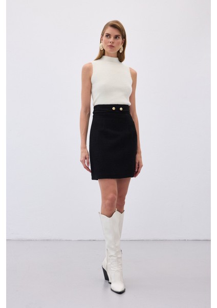 Düğme Detaylı Mini Tüvit Etek - Siyah fiyatları