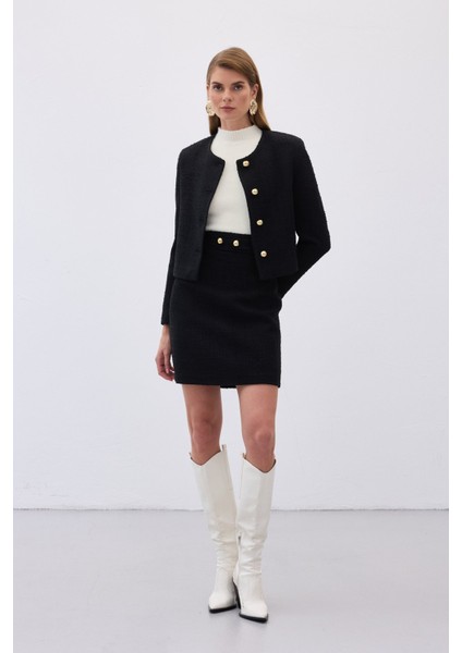 Düğme Detaylı Mini Tüvit Etek - Siyah fırsatları