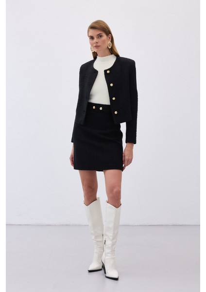 Düğme Detaylı Mini Tüvit Etek - Siyah indirimleri