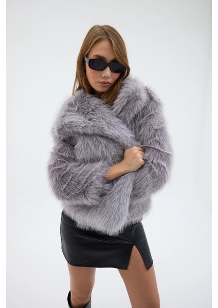 Kadın Peluş Kürk Premium Mont Gri fiyatları