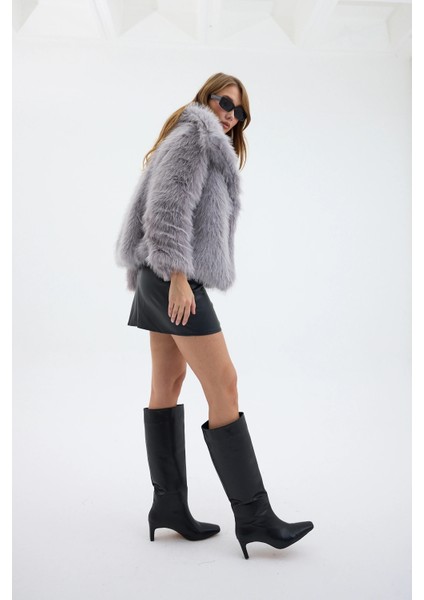 Kadın Peluş Kürk Premium Mont Gri indirimleri
