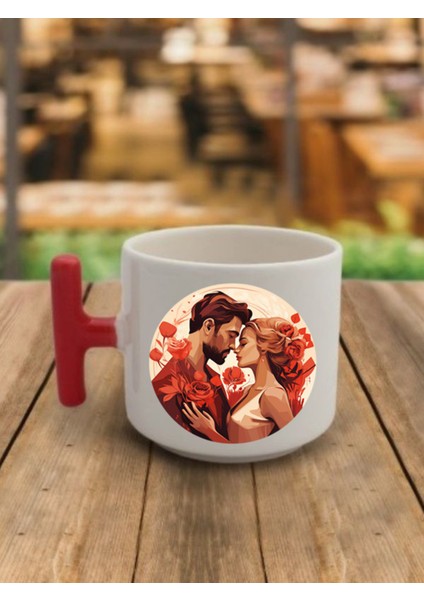 Aşk Temalı Kahve Bardağı Seramik Kupa - Seramik Çay, Kahve Hediyelik Bardağı