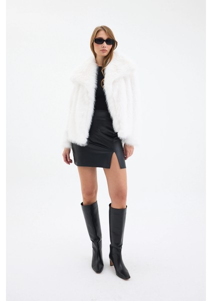 Kadın Peluş Kürk Premium Mont Beyaz