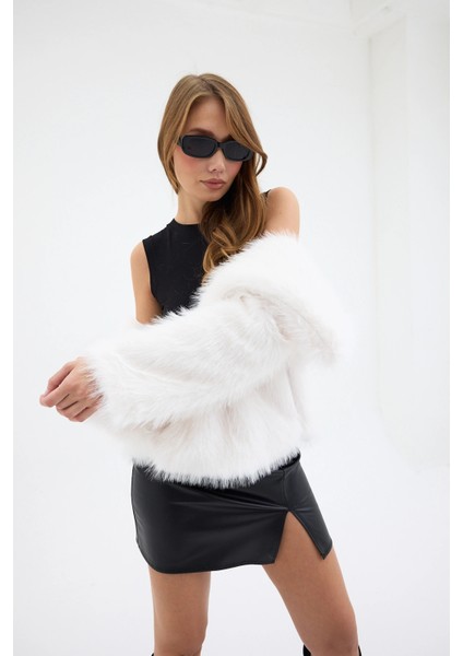Kadın Peluş Kürk Premium Mont Beyaz indirimleri