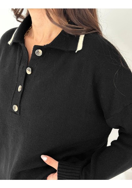Polo Yaka Düğmeli Yumuşak Dokulu Triko Kazak modelleri
