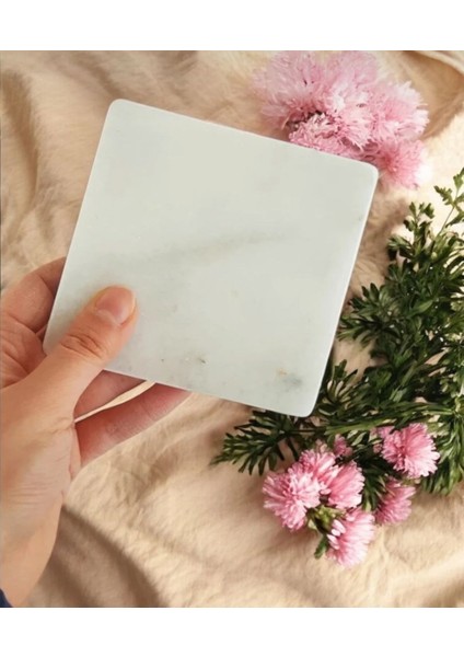 Doğal Mermer Bardak Altlığı 4’lü Set – 10X10 cm Masa Koruyucu Dekoratif Sunum