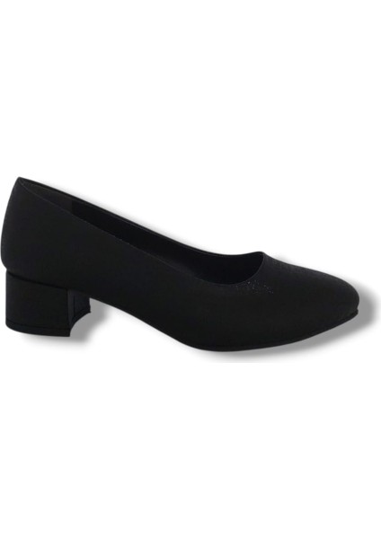 1003 Kadın Siyah Pırıltılı Alçak Topuklu Ayakkabı