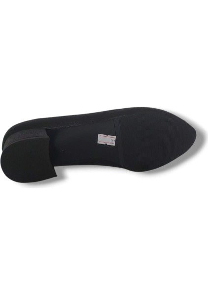 1003 Kadın Siyah Pırıltılı Alçak Topuklu Ayakkabı