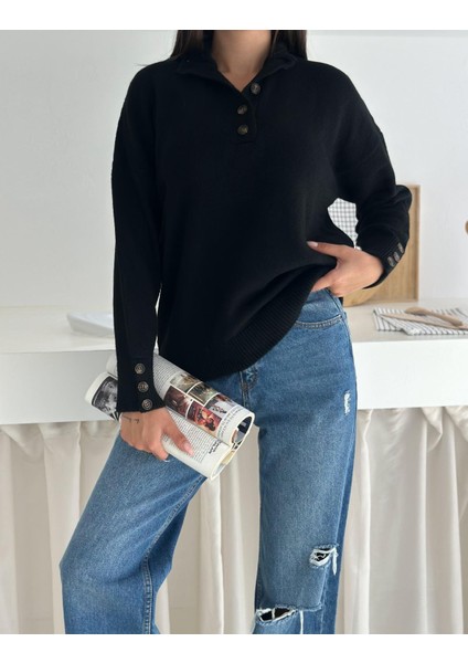 Polo Yaka Yarım Pat Kol Düğme Detay Triko Kazak fiyatları