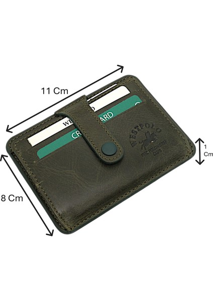 Carpi Kağıt Para Bölmeli Unisex Crazy Eskitme Hakiki Deri Kartlık - Haki