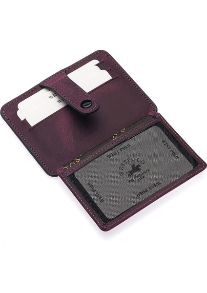 Carpi Kağıt Para Bölmeli Unisex Crazy Eskitme Hakiki Deri Kartlık - Mor modelleri
