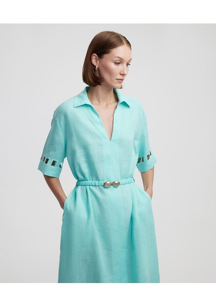 Cutout Detaylı Keten Elbise IS1250002333BU2 fiyatları