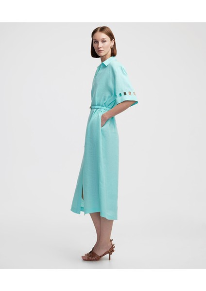 Cutout Detaylı Keten Elbise IS1250002333BU2 modelleri