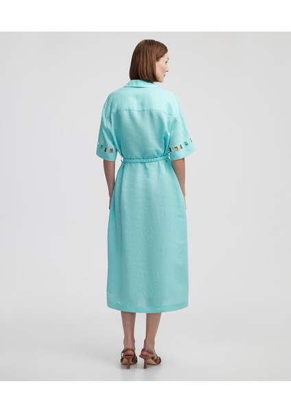 Cutout Detaylı Keten Elbise IS1250002333BU2 fırsatları