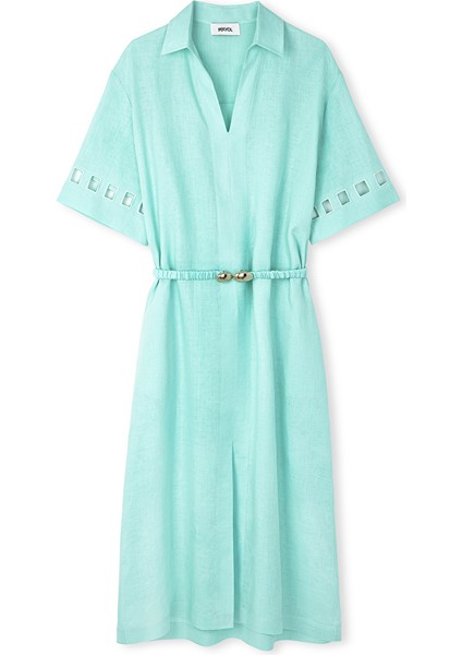 Cutout Detaylı Keten Elbise IS1250002333BU2 indirimleri