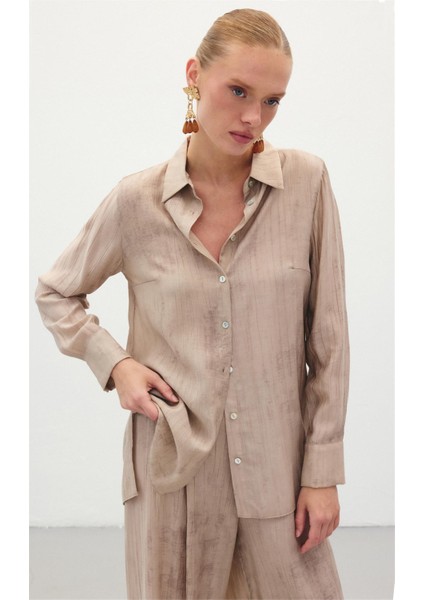 Desenli Salaş Gömlek - Bej