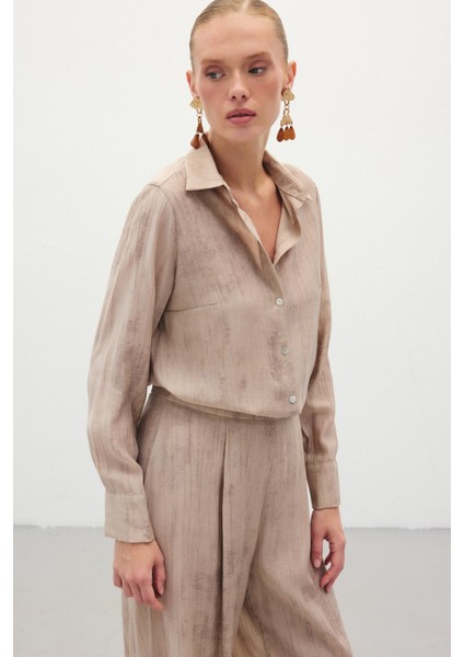 Desenli Salaş Gömlek - Bej fiyatları