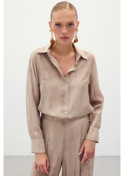 Desenli Salaş Gömlek - Bej modelleri