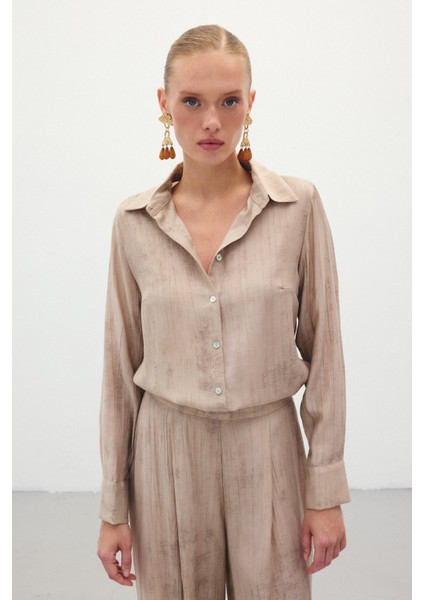 Desenli Salaş Gömlek - Bej fırsatları