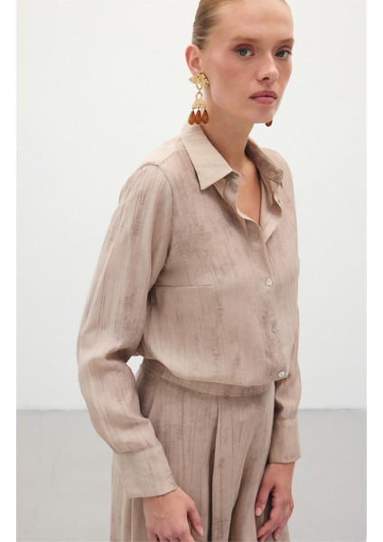 Desenli Salaş Gömlek - Bej indirimleri