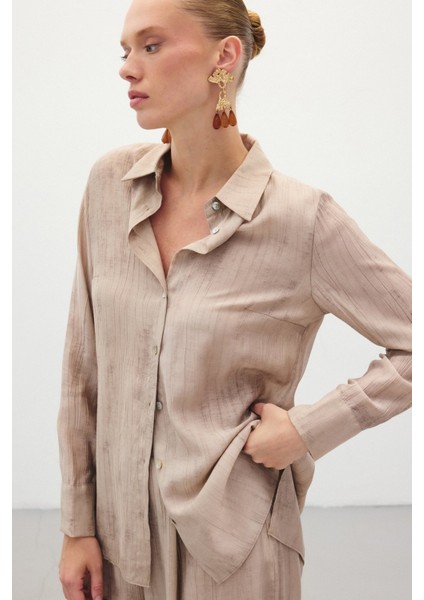 Desenli Salaş Gömlek - Bej