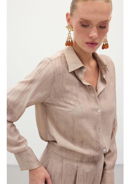 Desenli Salaş Gömlek - Bej