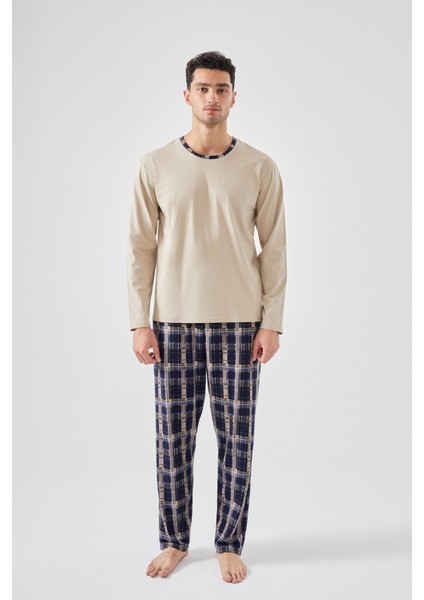 Erkek Pamuklu Uzun Kollu Ekose Desenli Cepli Pijama Takımı fiyatları