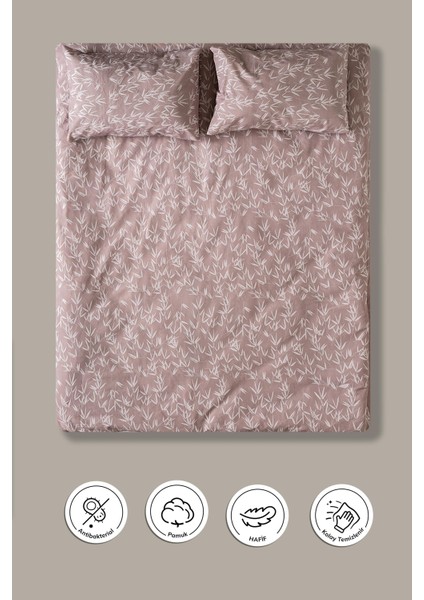 Bambu Desen Bej Renk Çift Kişilik Pamuklu Ranforce Nevresim Takımı Çarşaflı Yumuşak 200X220