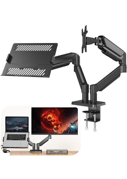 PM-252D-J 13-32'' Amortisörlü Stand Çift Kol Lcd-Led Gaming Monitör Laptop Tutucu Masa Askı Aparatı