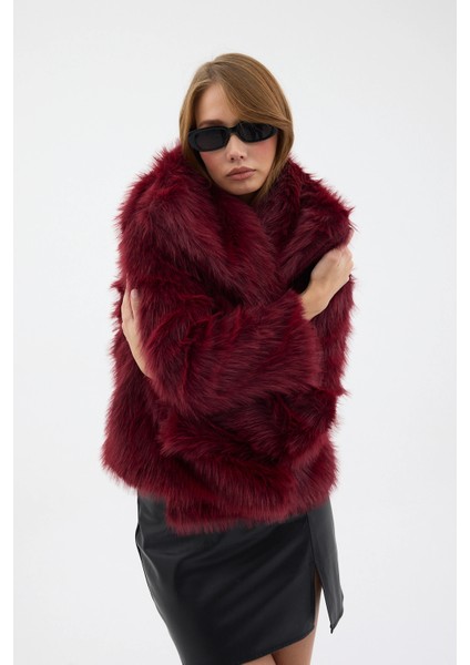 Kadın Peluş Kürk Premium Mont Bordo fiyatları