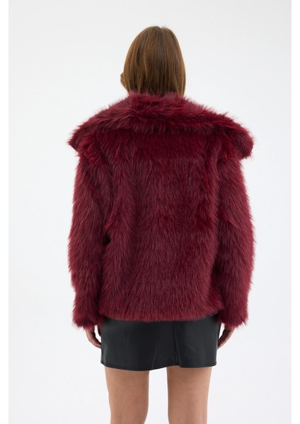 Kadın Peluş Kürk Premium Mont Bordo fırsatları