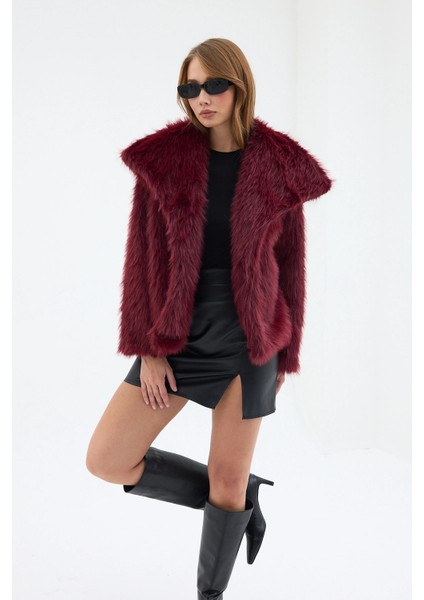 Kadın Peluş Kürk Premium Mont Bordo indirimleri