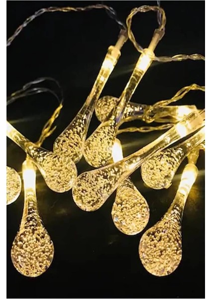 10 LED 2 Metre Sarı Kristal Su Damlası Güneş Enerjili LED Işık Solar Bahçe Ağaç Lamba Aydınlatması - Lisinya modelleri