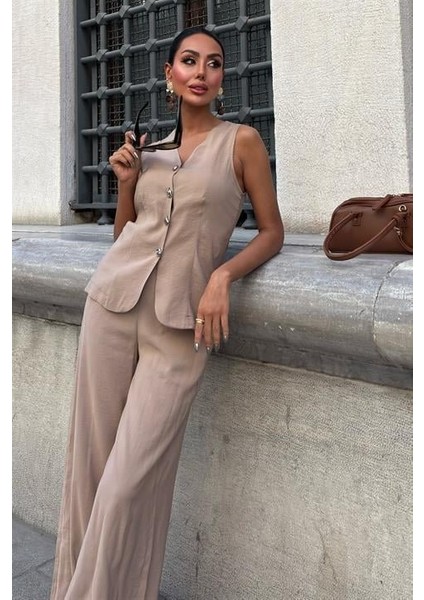 Arkası Bağcıklı Yelek Plazza Pantolon Modal Takım 10202-08 fiyatları